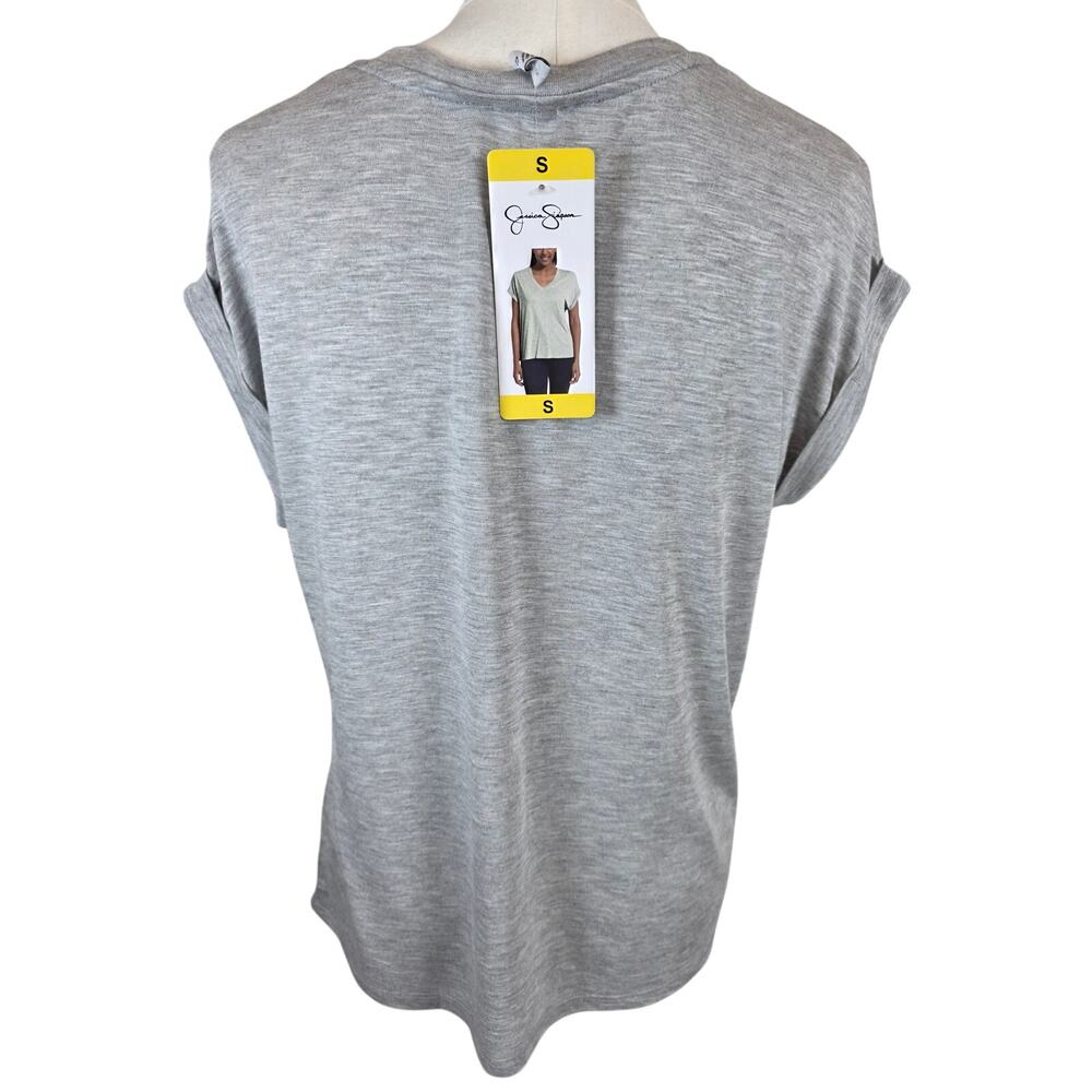 Jessica Simpson Heather Gray V-Neck Rolled Sleeve T-Shirt - Picture 4 of 9